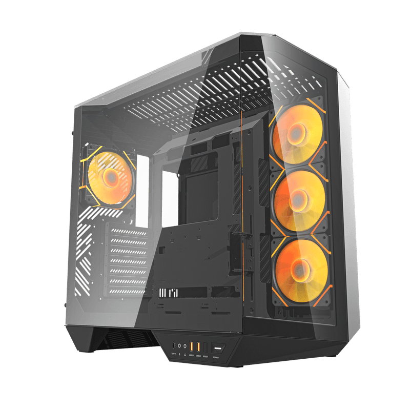 Caja panorámica darkFlash DY470 ATX negra con tres paneles de cristal