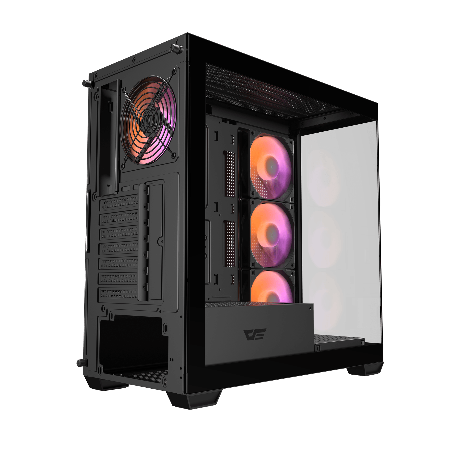 Vista de tres cuartos de la darkFlash DS900 negra