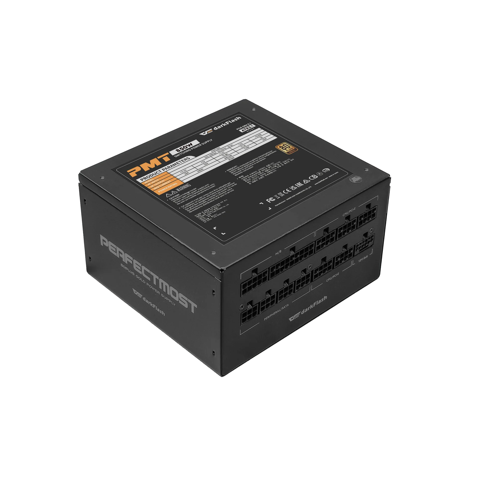 Fuente PMT 850W con la etiqueta de especificaciones