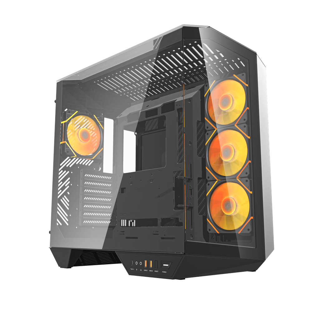 Caja panorámica darkFlash DY470 ATX negra con tres paneles de cristal