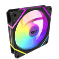 Color: Negro | Vista frontal oblicua alternativa de un ventilador negro darkFlash DM12 Pro incluido en el kit de tres.