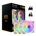 Color: Blanco | Caja y tres ventiladores darkFlash DM12 Pro blancos con accesorios.