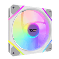 Color: Blanco | Ventilador darkFlash DM12 Pro blanco, vista frontal con iluminación ARGB.