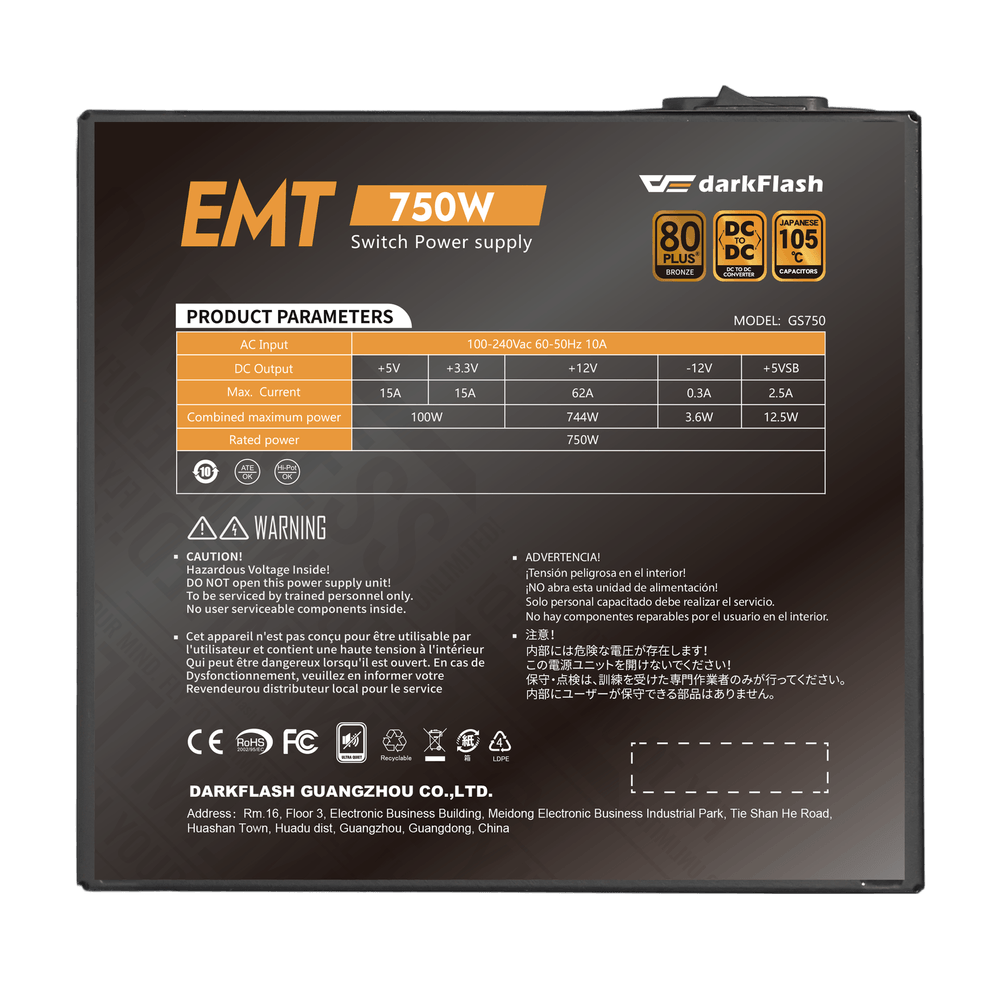 Fonte de alimentação darkFlash EMT 750W 80 Plus Bronze