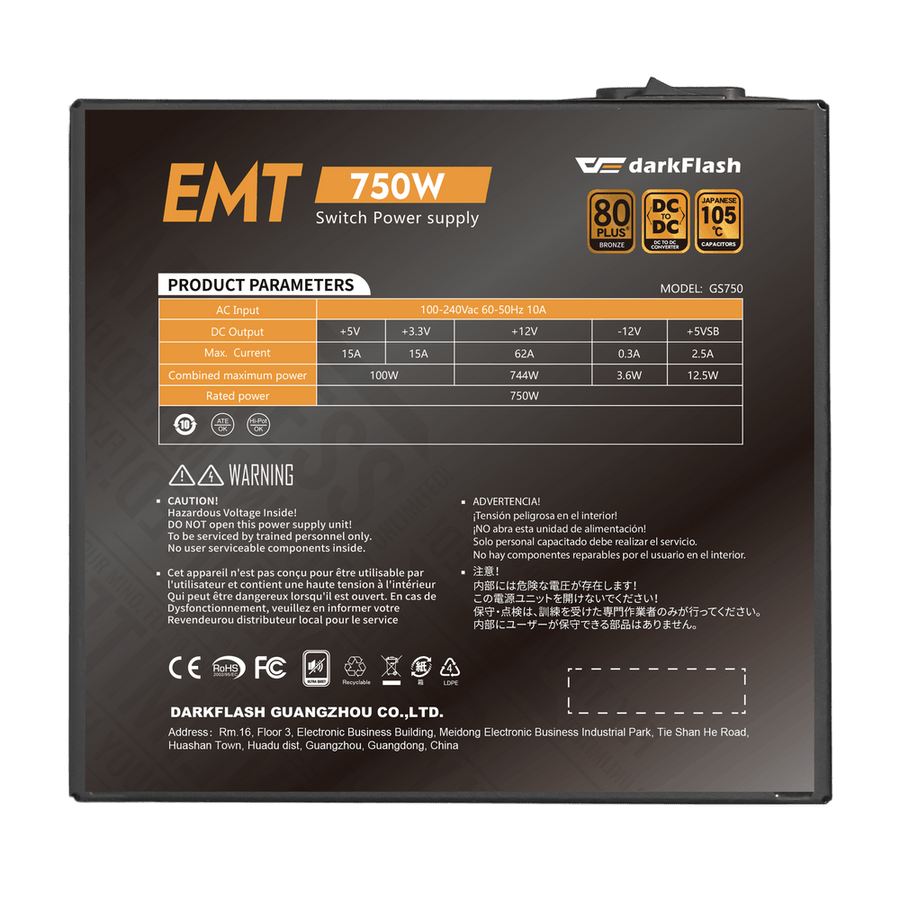 Alimentation darkFlash EMT 750W 80 Plus Bronze