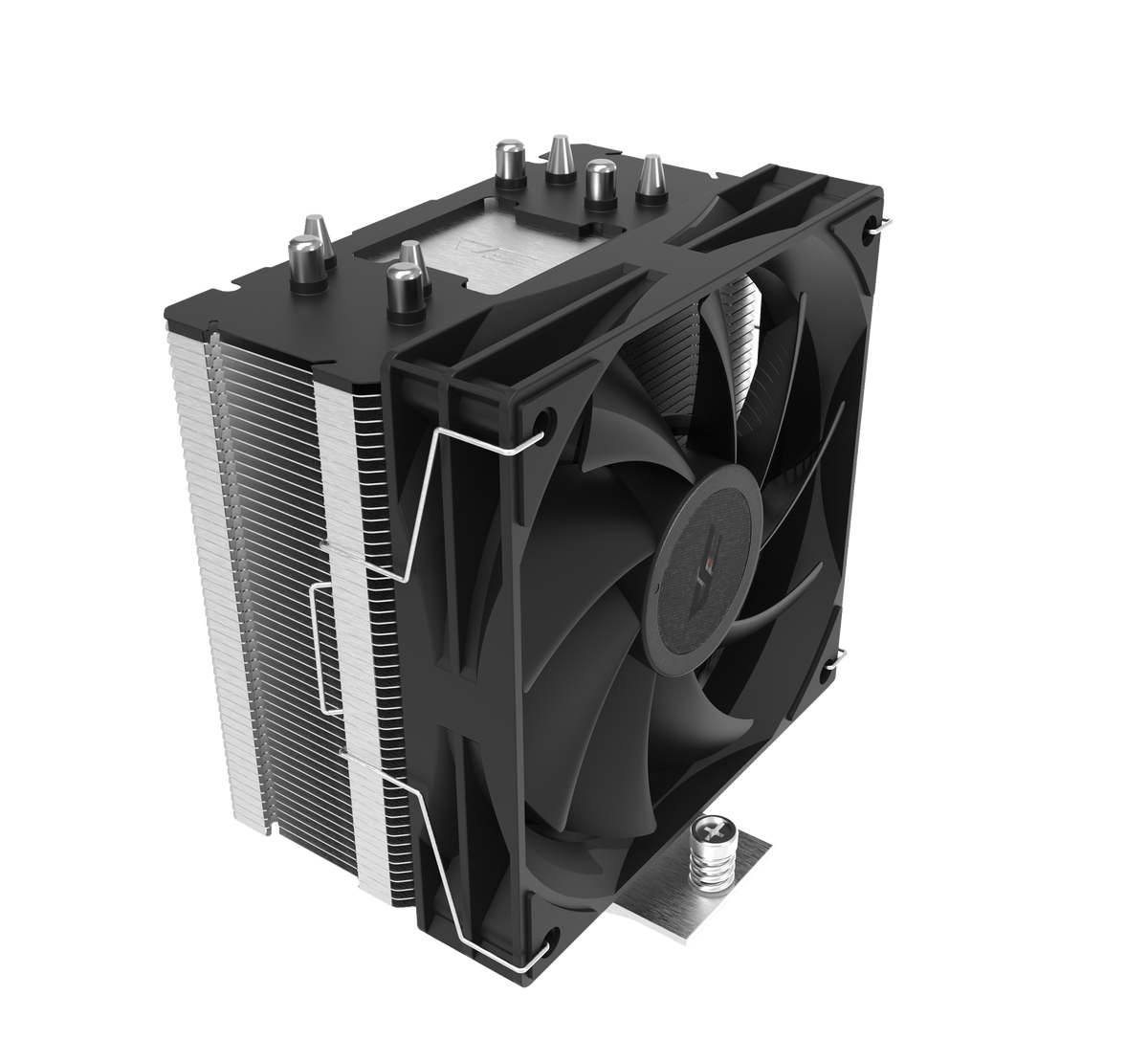 Disipador darkFlash Ellsworth S31 Pro negro: vista frontal oblicua del ventilador ARGB.