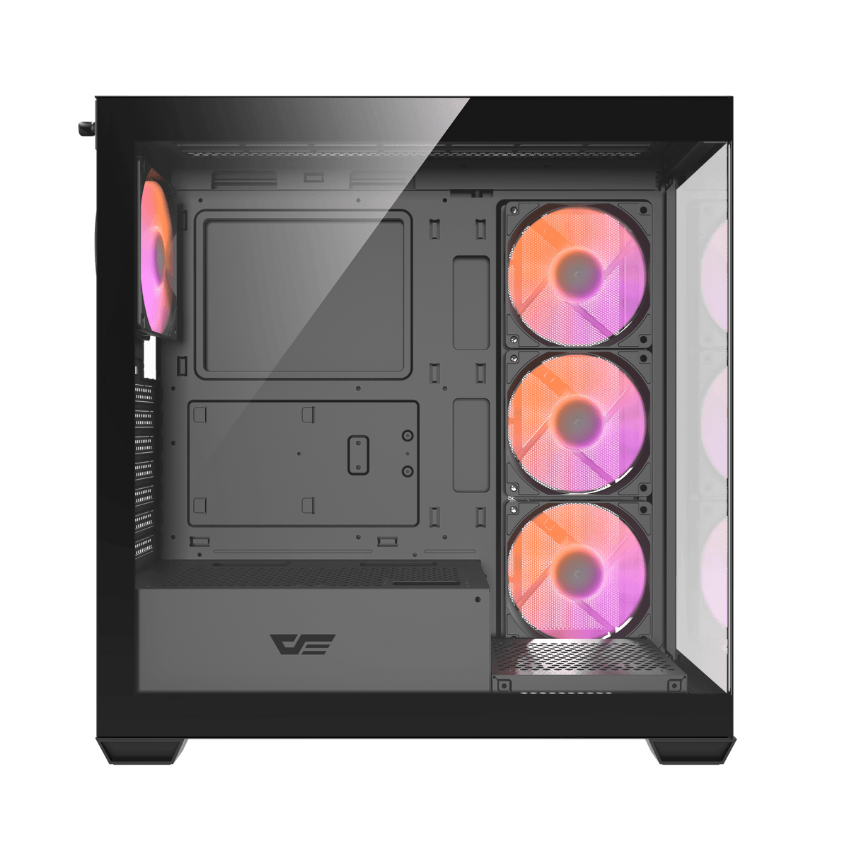 Caja darkFlash DS900W negra: interior abierto desde el frontal.