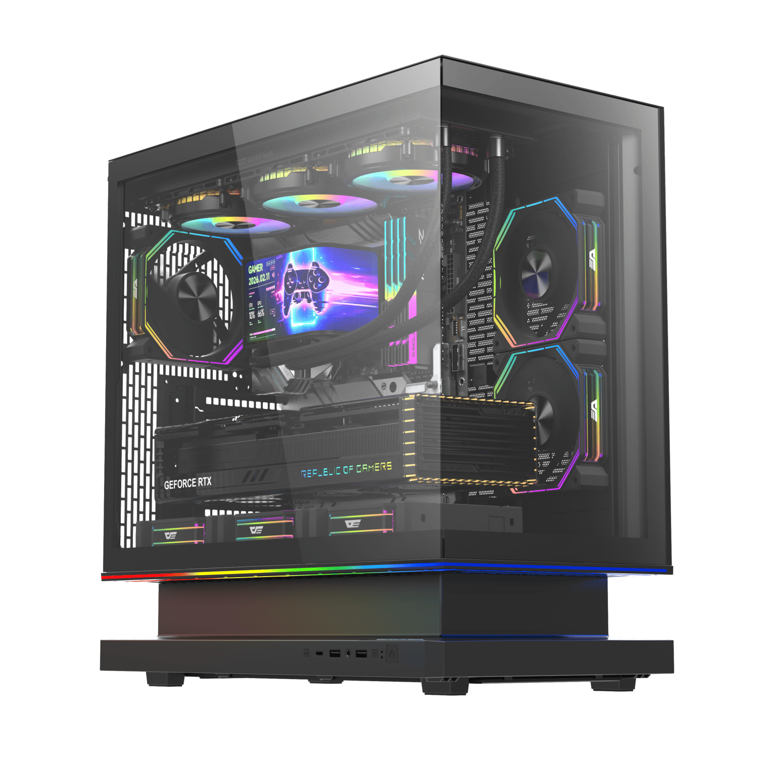 darkFlash FLOATRON F1 ATX negra con iluminación ARGB